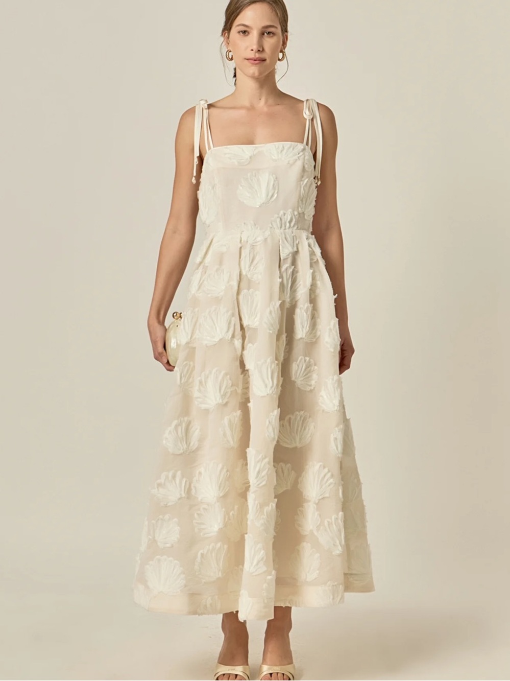 New! English Factory Embroidered Shell Midi Dress in Cream M